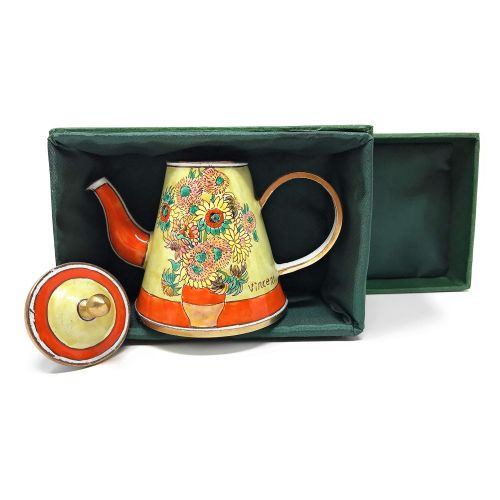  Kelvin Chen Van Gogh Sunflowers Enameled Miniature Teapot, 3.75 Inches Long