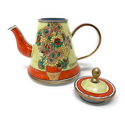  Kelvin Chen Van Gogh Sunflowers Enameled Miniature Teapot, 3.75 Inches Long