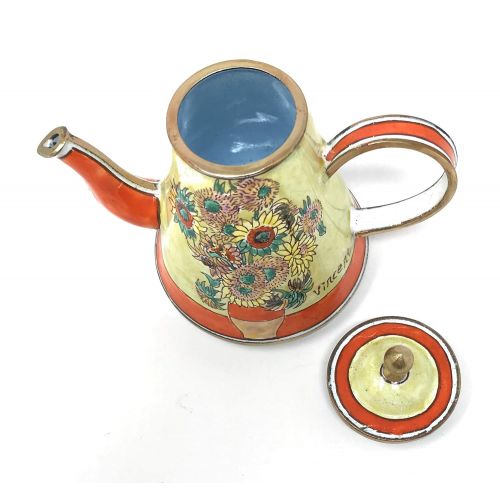  Kelvin Chen Van Gogh Sunflowers Enameled Miniature Teapot, 3.75 Inches Long