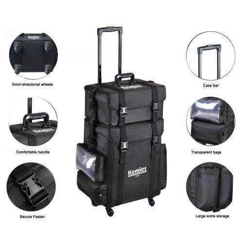  [아마존핫딜][아마존 핫딜] Kemier studio makeup case Omni-directional wheels 2 in 1 Professional Soft Sided,Removable,Artist Rolling Makeup Train Case,Cosmetic Organizer w/Storage Drawers