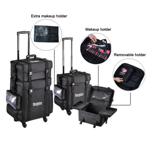  [아마존핫딜][아마존 핫딜] Kemier studio makeup case Omni-directional wheels 2 in 1 Professional Soft Sided,Removable,Artist Rolling Makeup Train Case,Cosmetic Organizer w/Storage Drawers