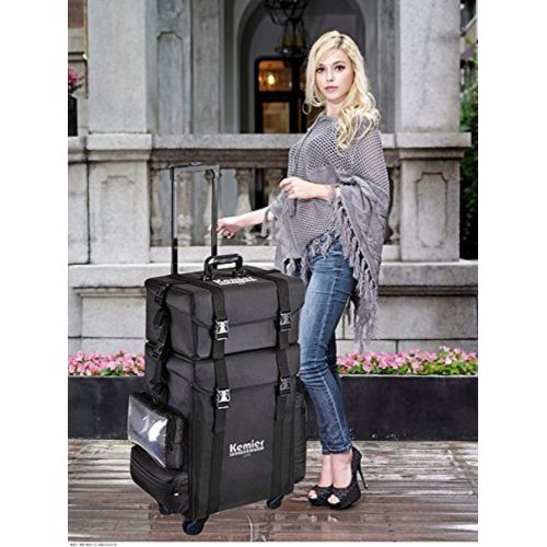  [아마존핫딜][아마존 핫딜] Kemier studio makeup case Omni-directional wheels 2 in 1 Professional Soft Sided,Removable,Artist Rolling Makeup Train Case,Cosmetic Organizer w/Storage Drawers