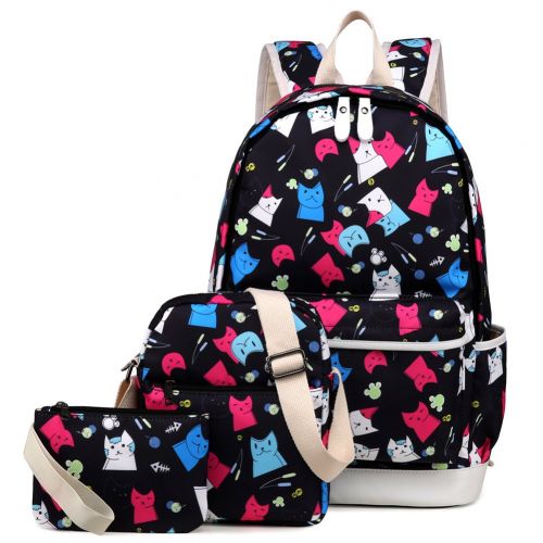  Kemy's Kemys Cat School Backpack for Girls Set 3 in 1 Cute Kitty Printed Bookbag 14inch Laptop School Bag for Girls Water Resistant Colorful Thanksgiving Day Christmas Gifts