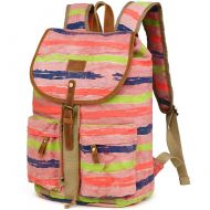 Kemy's Kemys Striped Canvas Backpack for Women Drawsting Daypack for Travel