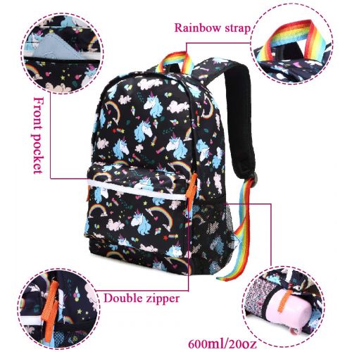  Kemys Unicorn Backpack for Girls School Bookbag 3 Pieces Cute Inicorn Rainbow Book Bags 14inch Laptop Bag for Girl, Black