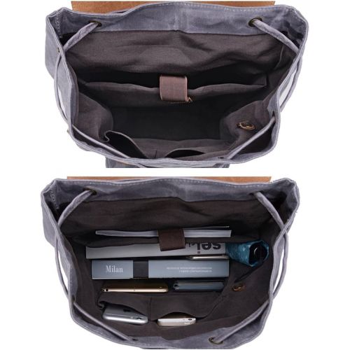  [아마존 핫딜]  [아마존핫딜]Kemy's Kemys Mens Waxed Canvas Backpack Leather Rucksack for Men Wax Leather Backpacks Travel Vintage Bookbag with Laptop Compartment Rustic Large Waterproof Brown Easter Gifts