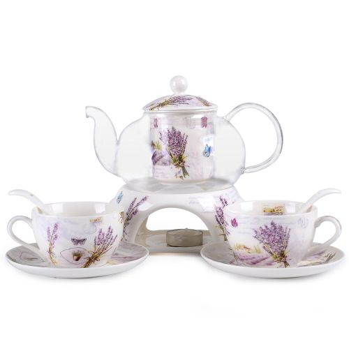  Kendal 24 oz tea maker teapot with a Porcelain warmer and 2 set of Porcelain Cup and Saucer and Spoon SI-XYC (3-XYC)