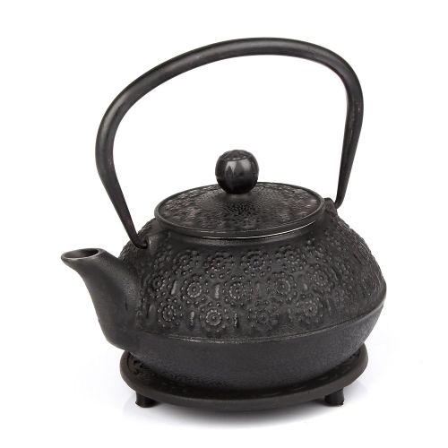  Kendal 6 piece Japanese Cast Iron Pot Tea Set Black w/Trivet (30 oz 900YH)