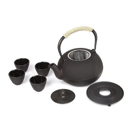  Kendal 6-piece Japanese Cast Iron Pot Tea Set Black w/Trivet (60 oz)