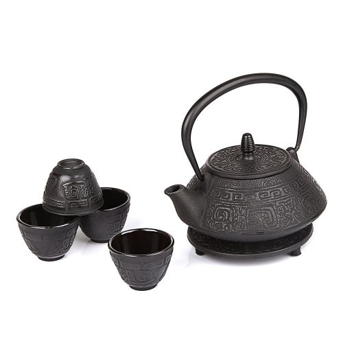  Kendal 6 Piece Japanese Cast Iron Pot Tea Set Black w/Trivet (26 oz)