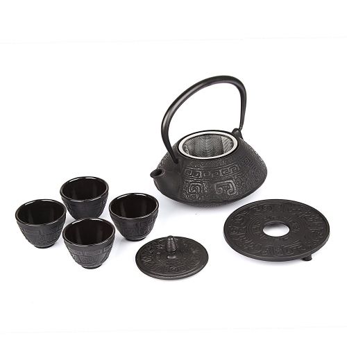  Kendal 6 Piece Japanese Cast Iron Pot Tea Set Black w/Trivet (26 oz)