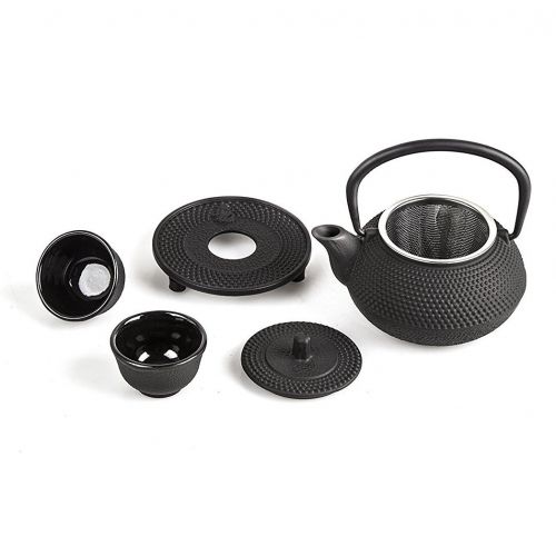  Kendal 4-piece Japanese Cast Iron Teapot with Infuser for Loose Leaf Tea Tetsubin Tea Kettle Set Black w/Trivet (10 oz)