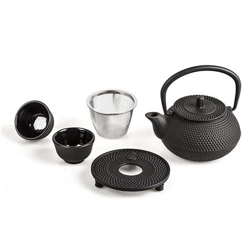  Kendal 4-piece Japanese Cast Iron Teapot with Infuser for Loose Leaf Tea Tetsubin Tea Kettle Set Black w/Trivet (10 oz)