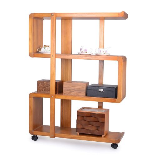  Kendal 4 Tiers Wood Bookshelf Rack Organizer with Dismountable Construction and Lockable Casters WBS01AK