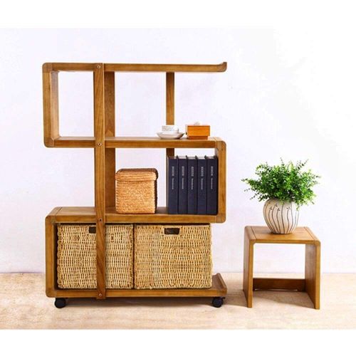  Kendal 4 Tiers Wood Bookshelf Rack Organizer with Dismountable Construction and Lockable Casters WBS01AK