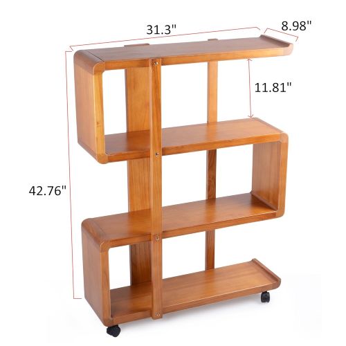  Kendal 4 Tiers Wood Bookshelf Rack Organizer with Dismountable Construction and Lockable Casters WBS01AK