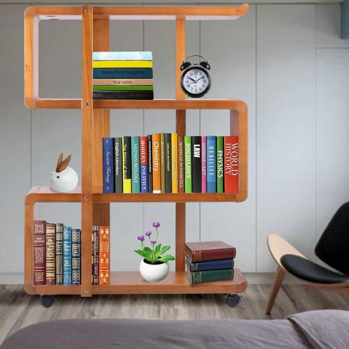  Kendal 4 Tiers Wood Bookshelf Rack Organizer with Dismountable Construction and Lockable Casters WBS01AK