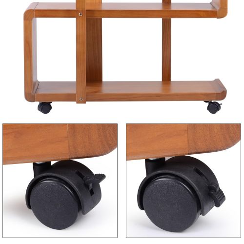  Kendal 4 Tiers Wood Bookshelf Rack Organizer with Dismountable Construction and Lockable Casters WBS01AK