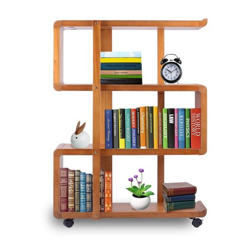  Kendal 4 Tiers Wood Bookshelf Rack Organizer with Dismountable Construction and Lockable Casters WBS01AK