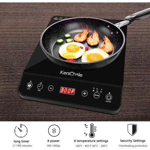  [아마존베스트]1800W Portable Induction Cooktop Countertop Burner - KeniChole Electric cooktop with 8 Temperature and 8 Power Setting, Induction Burner with Timer, and Child Safety Lock