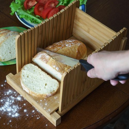  Kenley Bamboo Bread Loaf Slicer Slicing Cutting GuideBread Loaf CakeFoldable Manual for it Bread Toast Slicer Bread Cutter with Board and Knife Slicer Slicing Cutting Guide