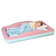 Kenley Toddler Travel Bed - Portable Air Bed with Safety Bumpers for Kids & Toddlers - Inflatable Sleeping Cot Floor Bed with Mattress & Blanket for Camping or Sleepover - Includes Pump