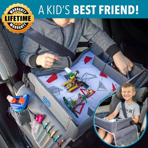  [아마존 핫딜] [아마존핫딜]Kenley Kids Travel Tray, Toddler Car Seat Lap Tray, 16.5 x 13.5 Inches (Blue/Gray)