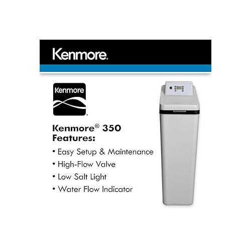  Kenmore 350 Water Softener With High Flow Valve | Reduce Hardness Minerals & Clear Water Iron In Your Home | Whole House | Easy To Install | Grey