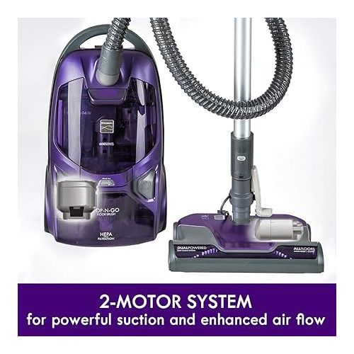  Kenmore 600 Series Friendly Lightweight Bagged Canister Vacuum with Pet PowerMate, Pop-N-Go Brush, 2 Motors, HEPA Filter, Aluminum Telescoping Wand, Retractable Cord and 4 Cleaning Tools, Purple