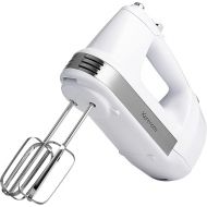 Kenmore 5-Speed Electric Hand Mixer, Beater,Blender, White, 250W Motor, Interchangeable Beaters, Dough Hooks, Liquid Blending Rod, Automatic Cord Retract, Burst Control, Clip-On Accessory Storage Case