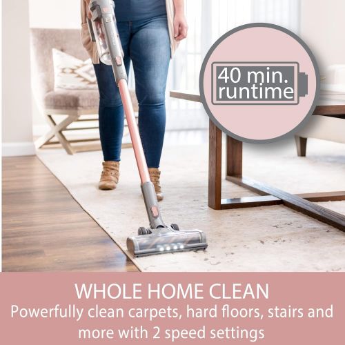  Kenmore DS4090 ?Brushless Cordless Stick Lightweight Cleaner 2-Speed Power Suction LED Headlight 2-in-1 Handheld Vacuum for Hardwood Floor, Carpet & Pet Hair, Rose Gold