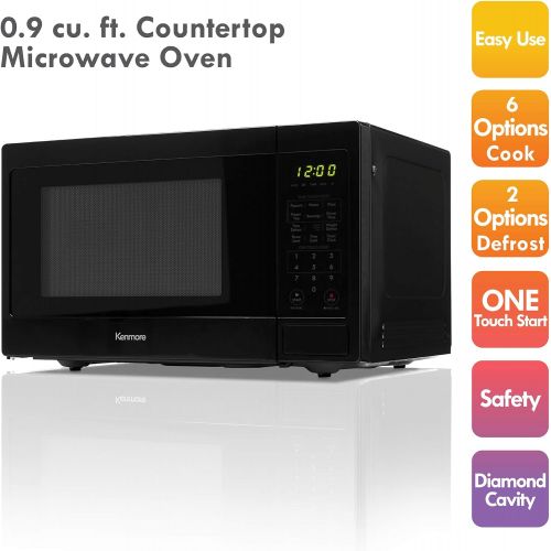  Kenmore 70929 0.9 cu. ft Small Compact 900 Watts 10 Power Settings, 12 Heating Presets, Removable Turntable, ADA Compliant Countertop Microwave, Black