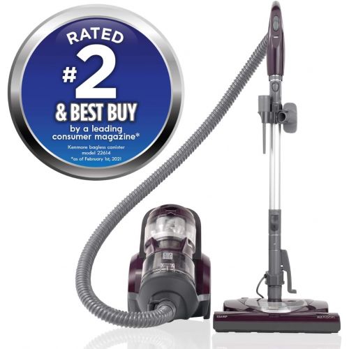  Kenmore Friendly Lightweight Bagless Compact Canister Vacuum with Pet Powermate, HEPA, Extended Telescoping Wand, Retractable Cord and 2 Cleaning Tools, Eggplant