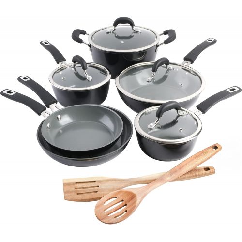  Kenmore Arlington Nonstick Ceramic Coated Forged Aluminum Induction Cookware, 12-Piece, Black Exterior/Grey Interior