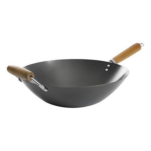  Kenmore Hammond Flat Bottom Carbon Steel Wok, 14-Inch, Black