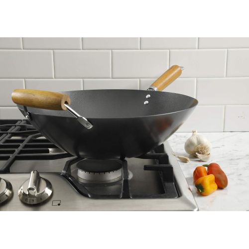  Kenmore Hammond Flat Bottom Carbon Steel Wok, 14-Inch, Black