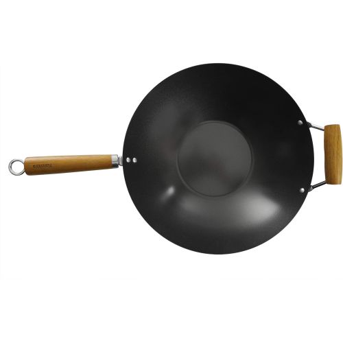  Kenmore Hammond Flat Bottom Carbon Steel Wok, 14-Inch, Black