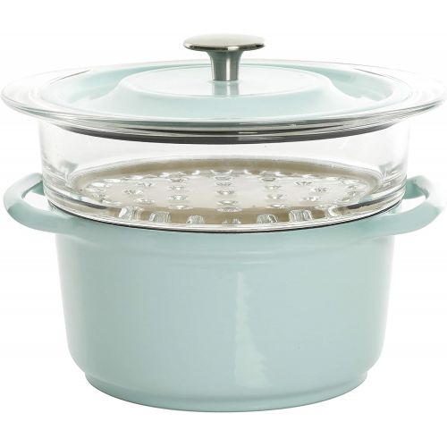  Kenmore Oak Park Cast Iron Dutch Oven with Lid and Steamer, 3 Quart, Glacier Blue