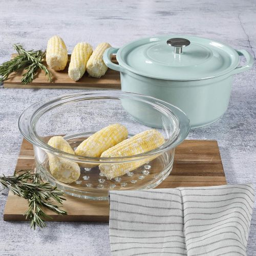  Kenmore Oak Park Cast Iron Dutch Oven with Lid and Steamer, 3 Quart, Glacier Blue