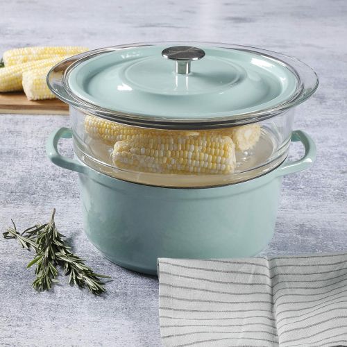  Kenmore Oak Park Cast Iron Dutch Oven with Lid and Steamer, 3 Quart, Glacier Blue