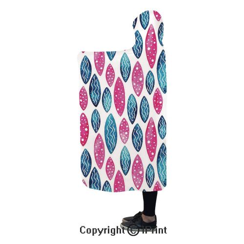  Kennard Blanket Abstract 3D Print Soft Hooded Blanket Boys Girls Premium Throw Blanket,Geometric Formless Pattern with Wavy Lines and Circle Dots Vibrant Watercolor,Lightweight Microfiber(Kids 50”