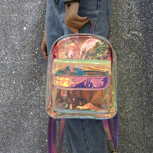  Kennedy Transparent Laser Holographic Backpack Fashion Clear Candy Color Daypack Travel Backpack Satchel Backpack School Bag