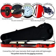 Portland 4/4 Full Size Shaped Hard Violin Case with Built-In Hygrometer, Carry Straps, and Secure Latch by Kennedy Violins Black (Red)