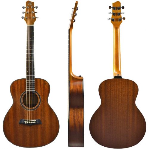  Kennedy Violins Antonio Giuliani Acoustic Guitar Bundle - Mini Jumbo Short Scale (DN-2P) - Dreadnought Travel Guitar with Case, Strap, Strings and Accessories