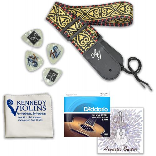  Kennedy Violins Antonio Giuliani Acoustic Guitar Bundle - Mini Jumbo Short Scale (DN-2P) - Dreadnought Travel Guitar with Case, Strap, Strings and Accessories