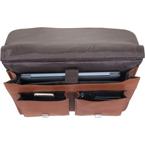  Kenneth Cole Reaction Colombian Leather Dual Compartment Flapover 15 Laptop Dowelrod Business Portfolio, Cognac