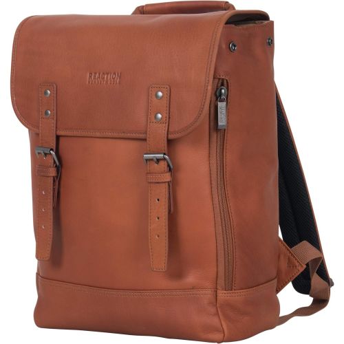  Kenneth Cole REACTION Kenneth Cole Reaction Colombian Leather Single Compartment Flapover 14.1” Laptop Backpack (RFID), Cognac