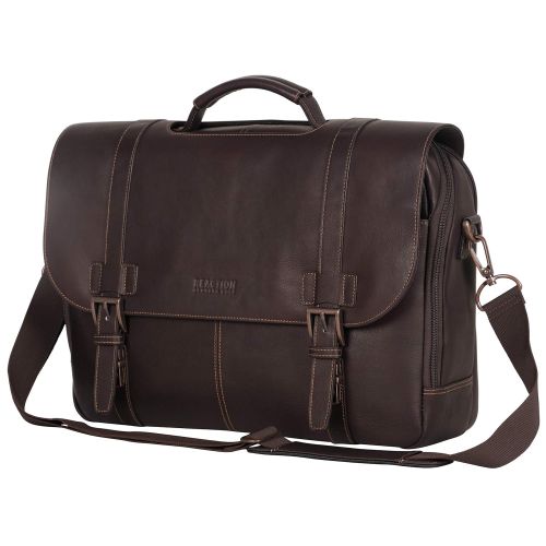  Kenneth Cole Reaction Show Business Full-Grain Colombian Leather Dual Compartment Flapover 15.6-inch Laptop Business Portfolio