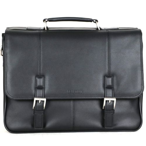  Kenneth Cole REACTION Kenneth Cole Reaction Genuine Leather Dual Compartment Flapover Business Portfolio, Black