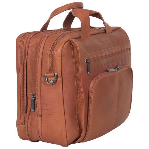  Kenneth Cole REACTION Kenneth Cole Reaction Colombian Leather Dual Compartment Expandable 15.6 Laptop Portfolio, Cognac